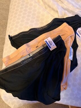 Calvin Klein 3 pair bundle Beige and Black Highcut Womens Bikini briefs